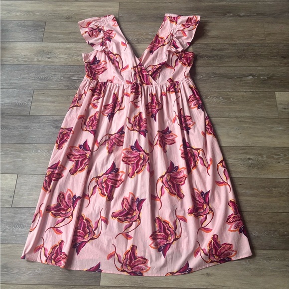 Eloquii Dress Sz 24 Pink Floral Maxi Cut Out Bow Ruffle Wedding Guest Romantic - Picture 1 of 10